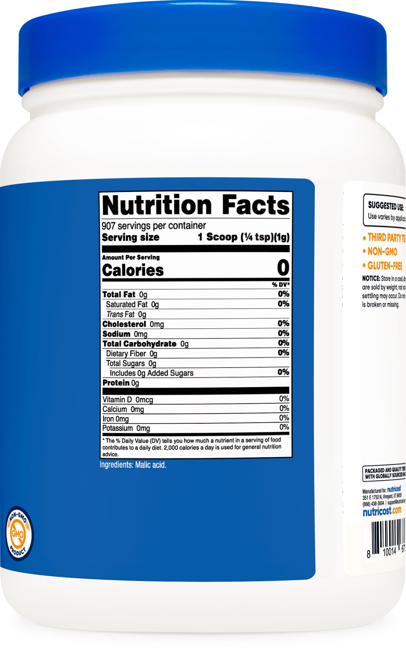 Nutricost comparación de tamaño del envase para uso frecuente