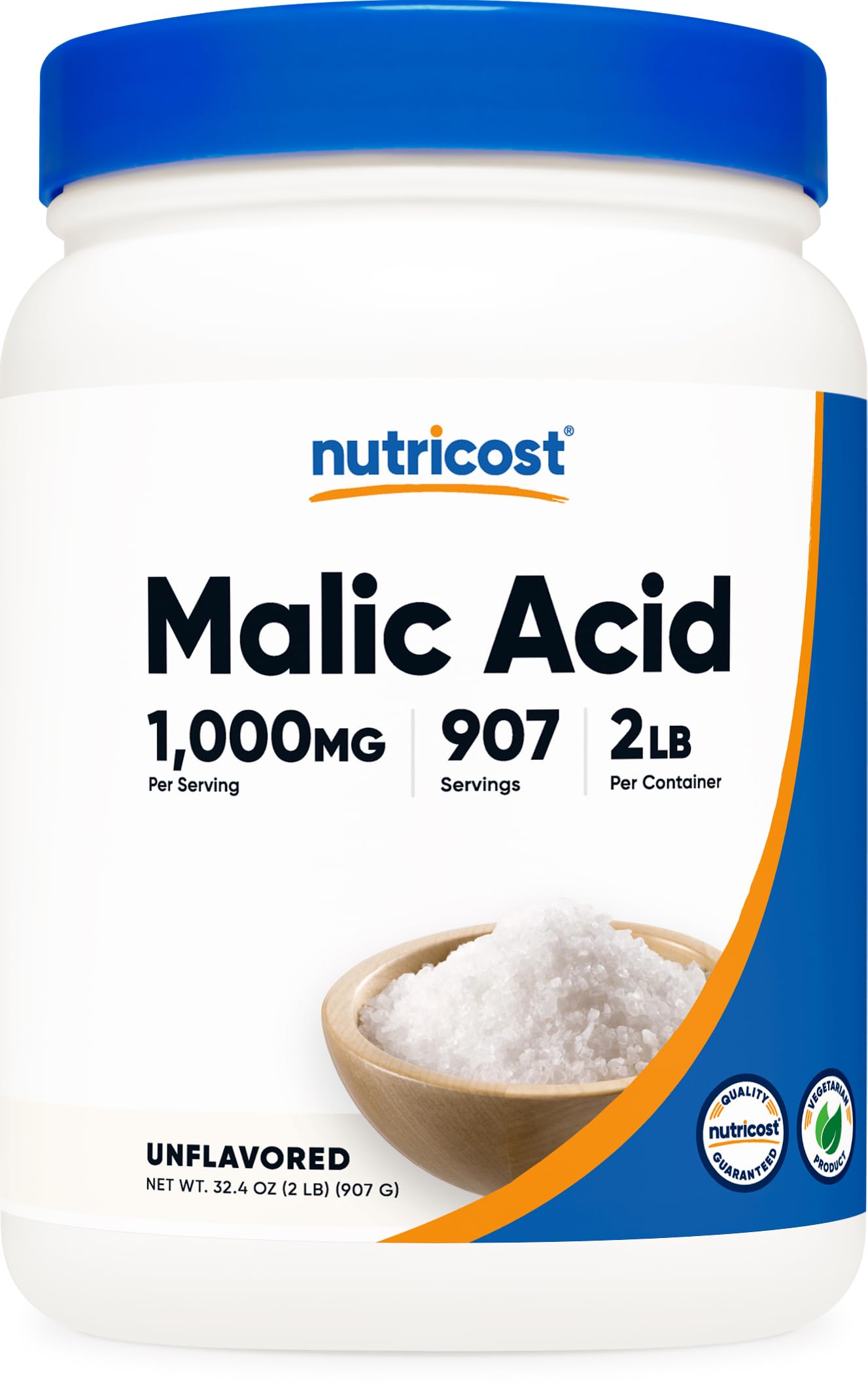 Nutricost frasco frontal mostrando etiqueta clara y beneficios