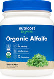Nutricost alfalfa envase frontal mostrando 1 lb y sello USDA Organic