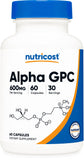 Nutricost Alpha GPC frontal mostrando etiqueta clara y beneficios
