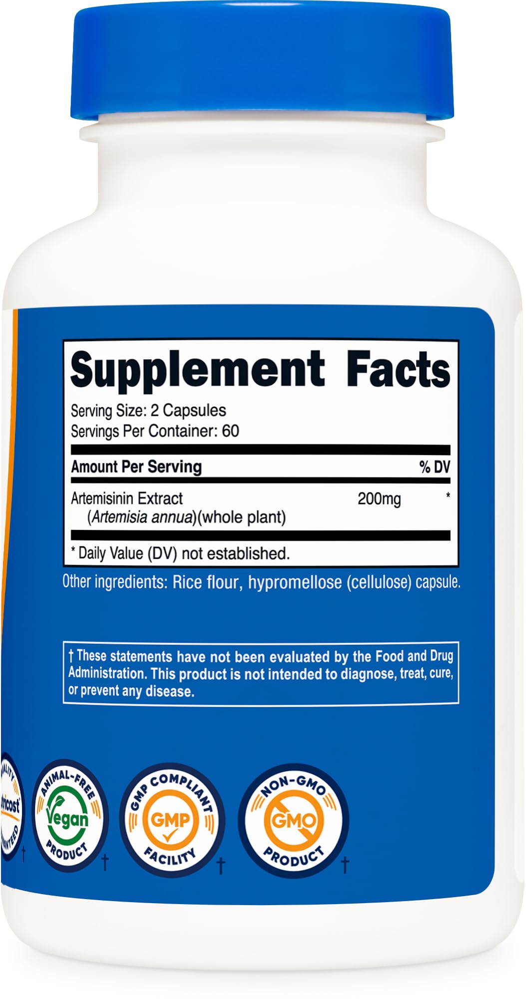 Nutricost artemisinin etiqueta con ingredientes y certificaciones, transparencia