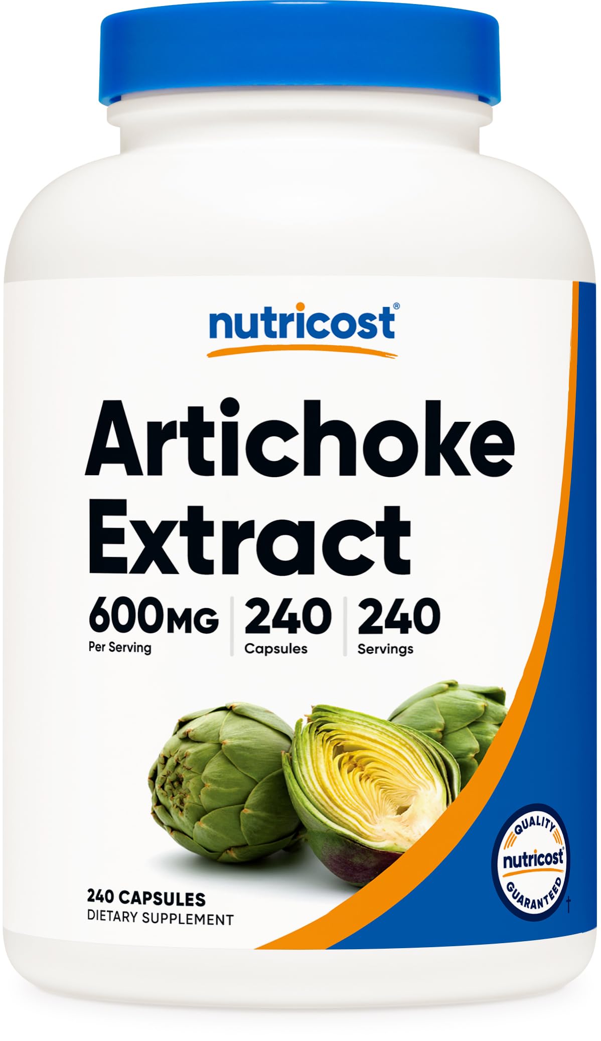 Nutricost frasco frontal mostrando 240 cápsulas y duración prolongada