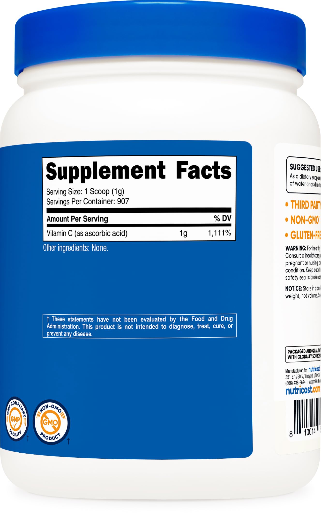 Nutricost etiqueta con información nutricional y certificaciones visibles