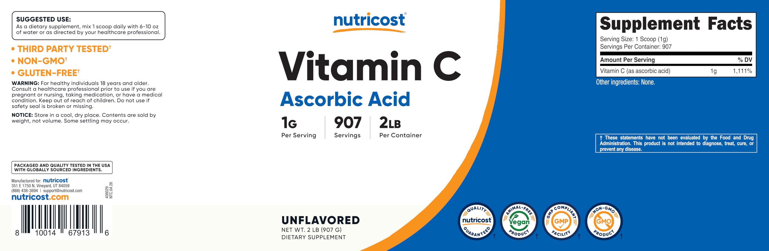 Nutricost comparación de tamaño en manos para referencia de escala