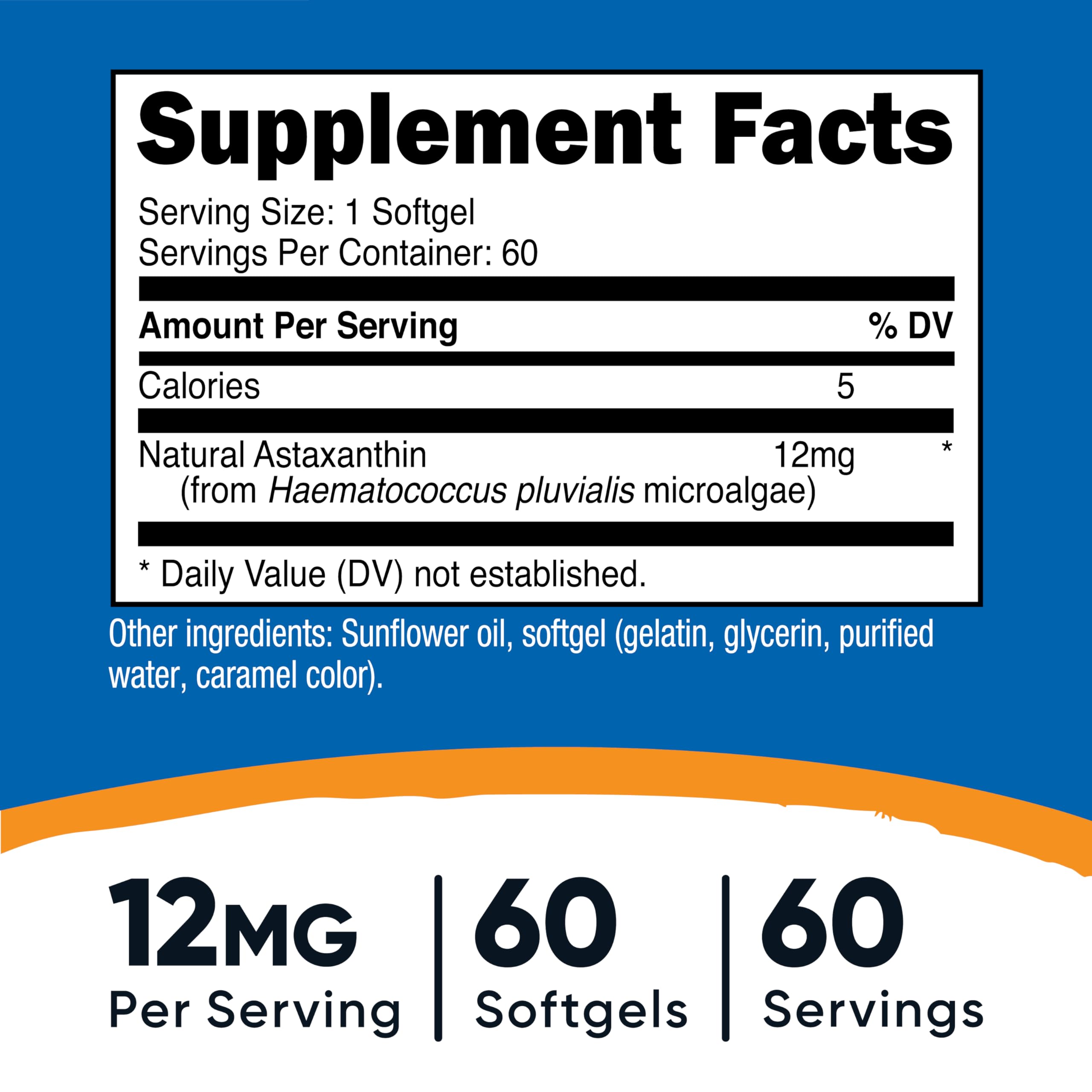 Primer plano de cápsula blanda de Nutricost astaxanthin mostrando textura lisa