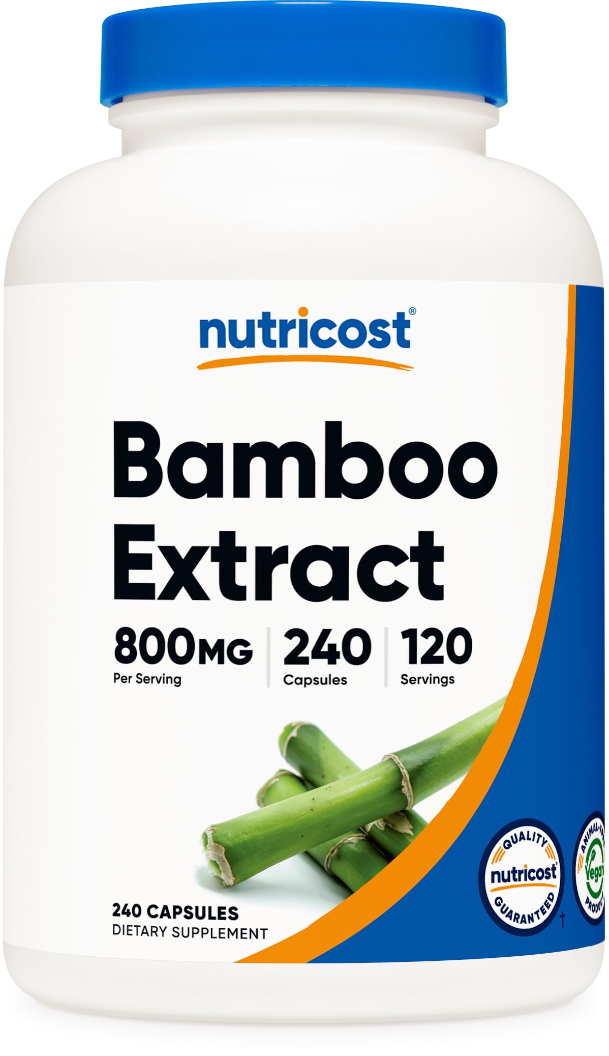Nutricost frasco frontal mostrando 240 cápsulas y duración prolongada