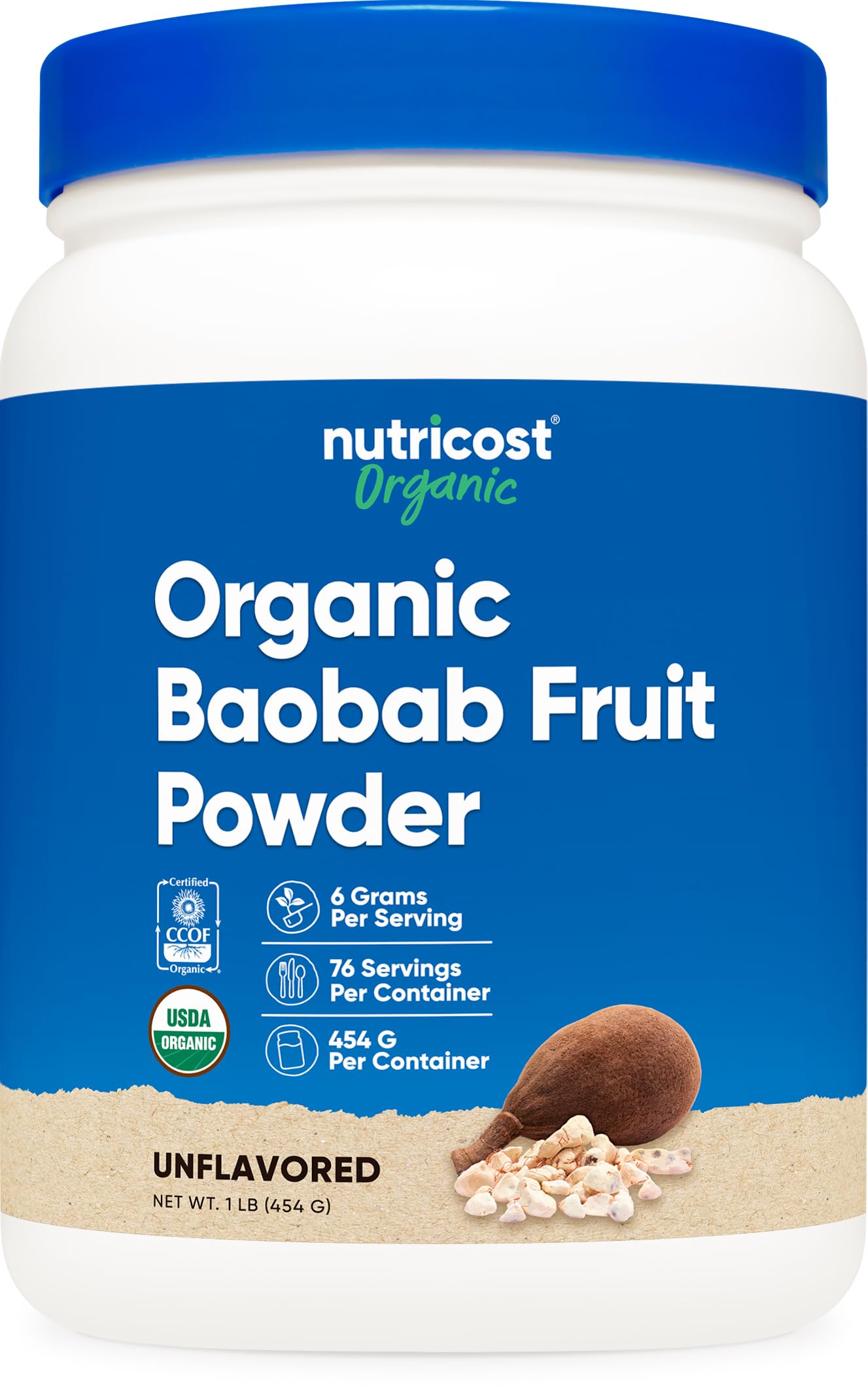 Nutricost baobab frente del envase mostrando presentación y beneficios