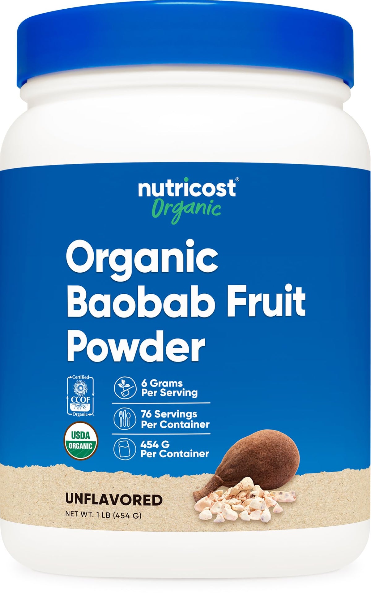 Nutricost baobab frente del envase mostrando presentación y beneficios
