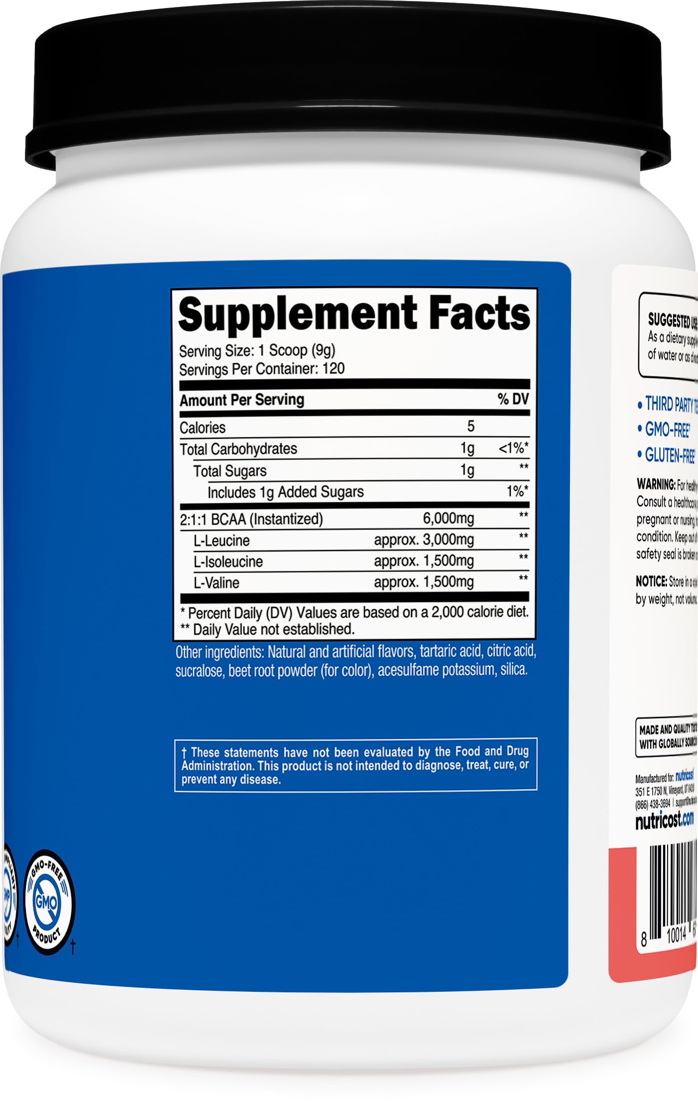 Nutricost etiqueta con certificados NSF y pruebas ISO para confianza