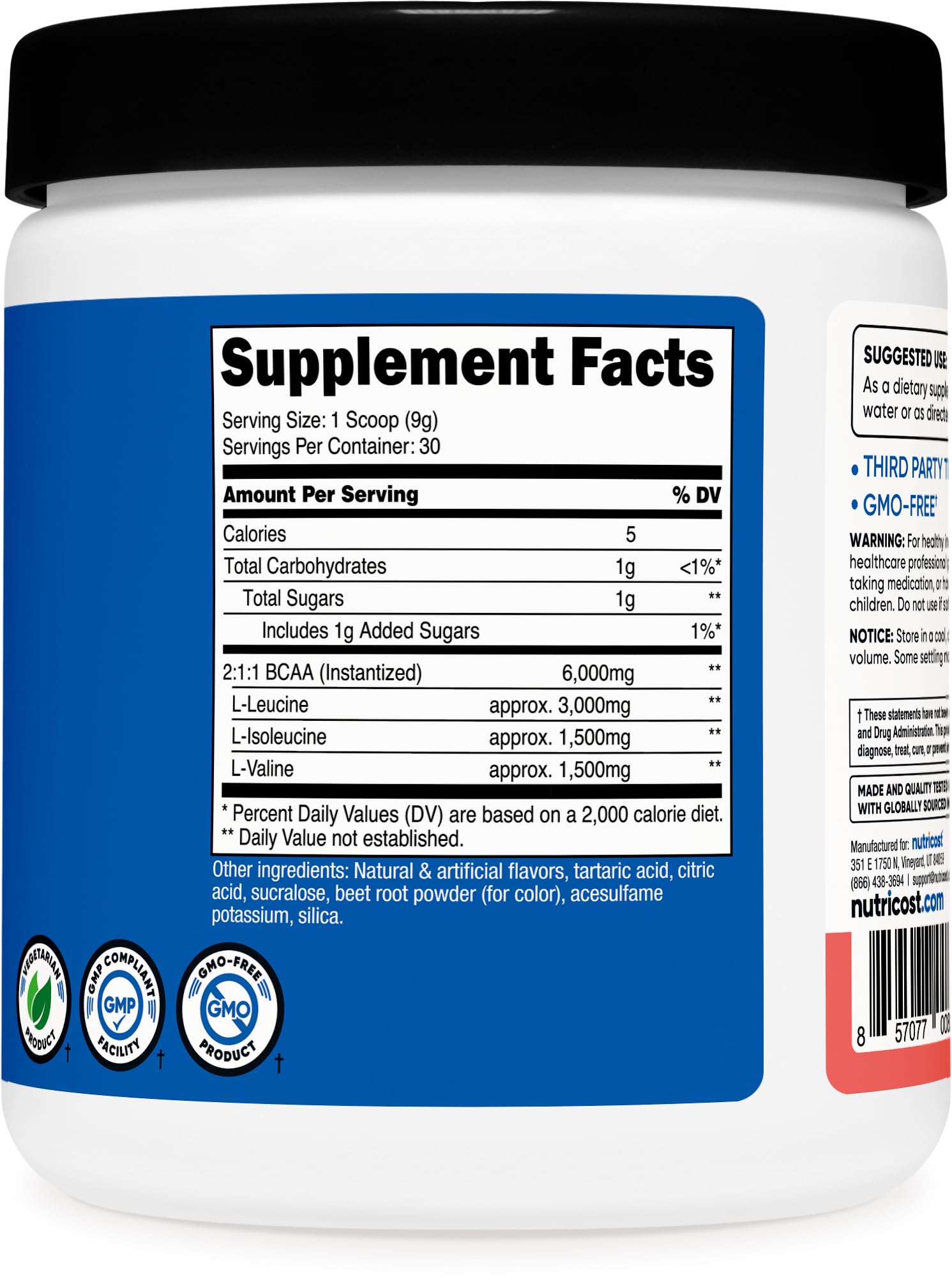 Nutricost etiqueta con ingredientes y proporción 2:1:1 para transparencia
