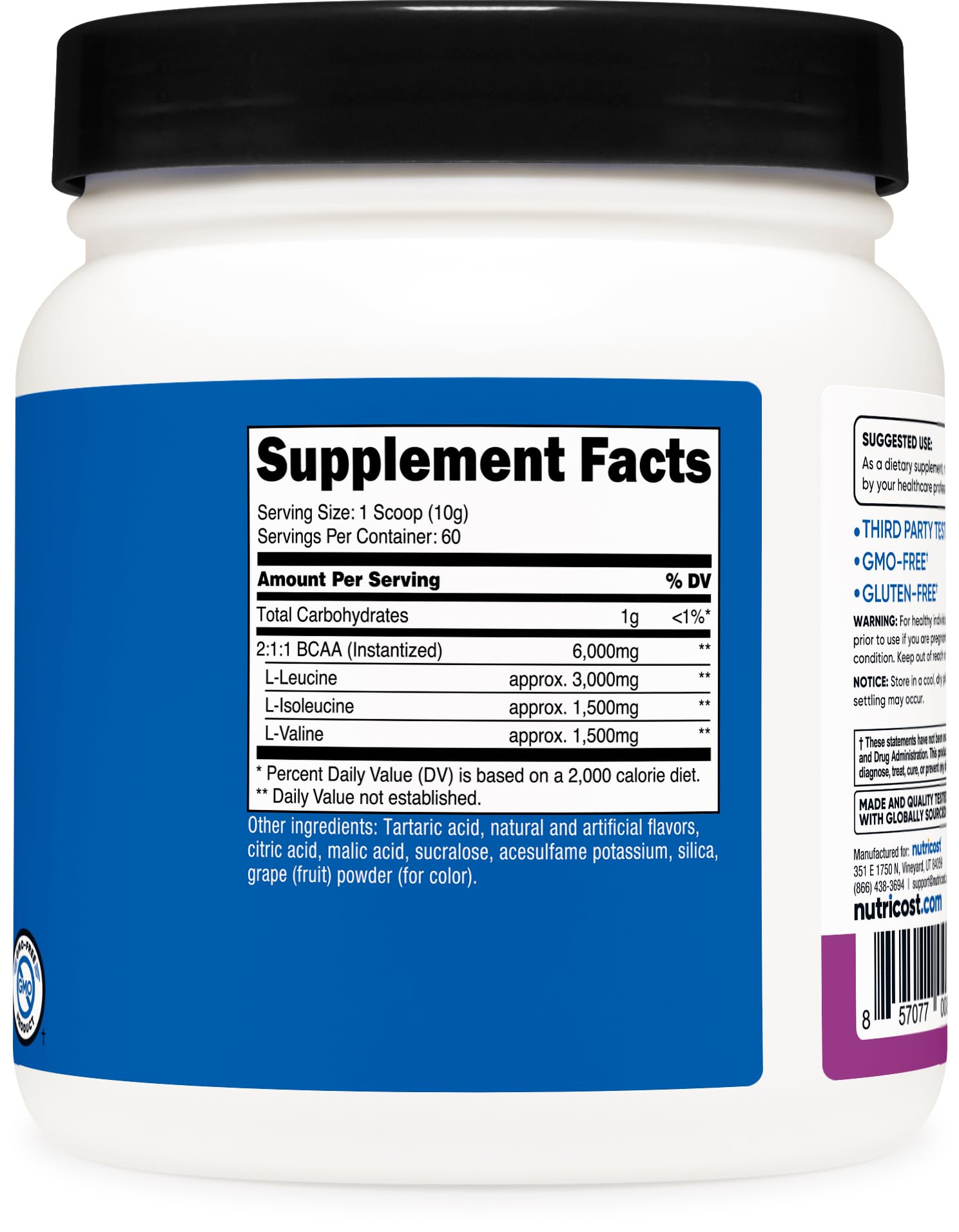 Nutricost BCAA etiqueta con información nutricional clara y transparencia