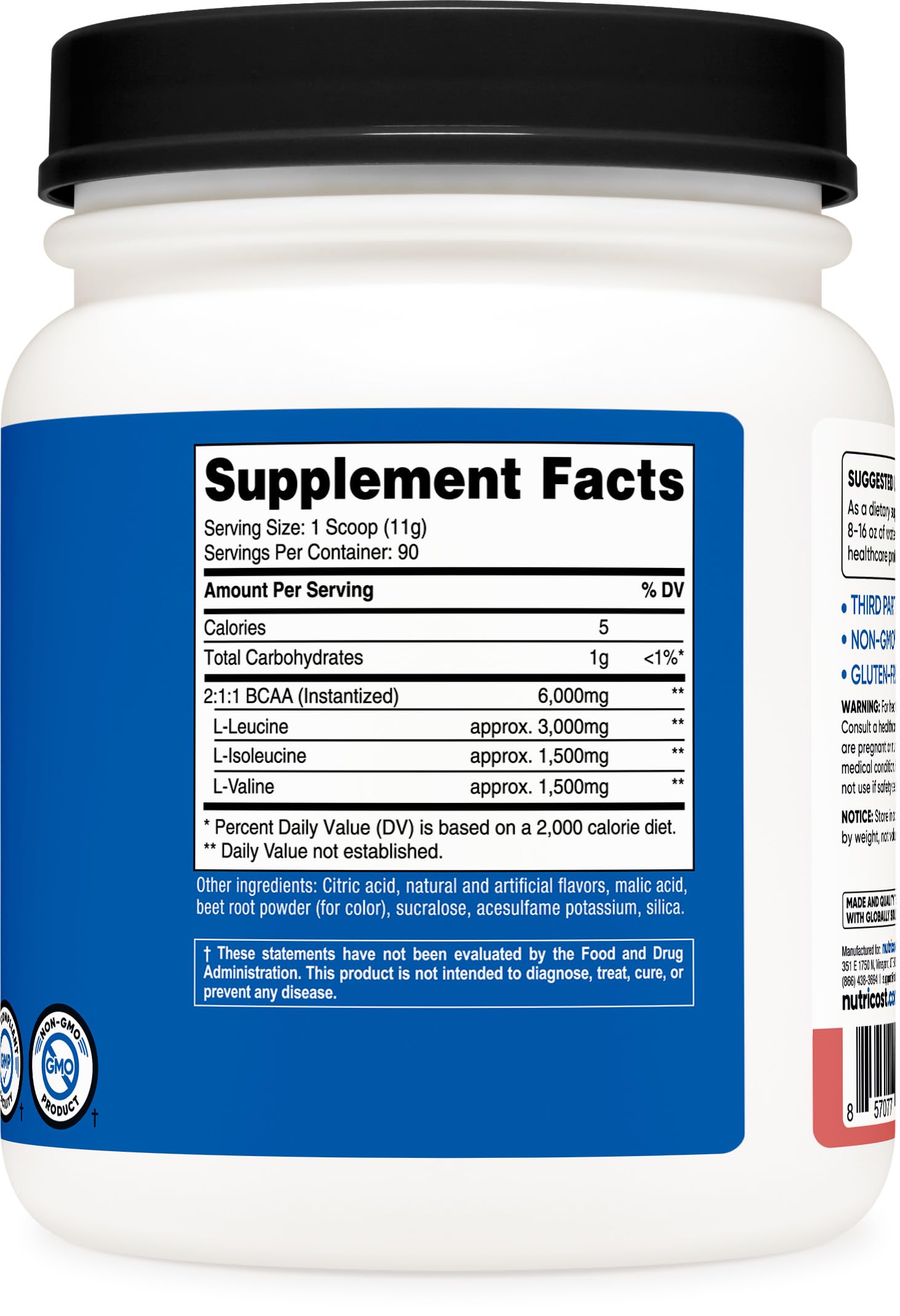 Nutricost etiqueta nutricional y lista de ingredientes, transparencia y pruebas externas