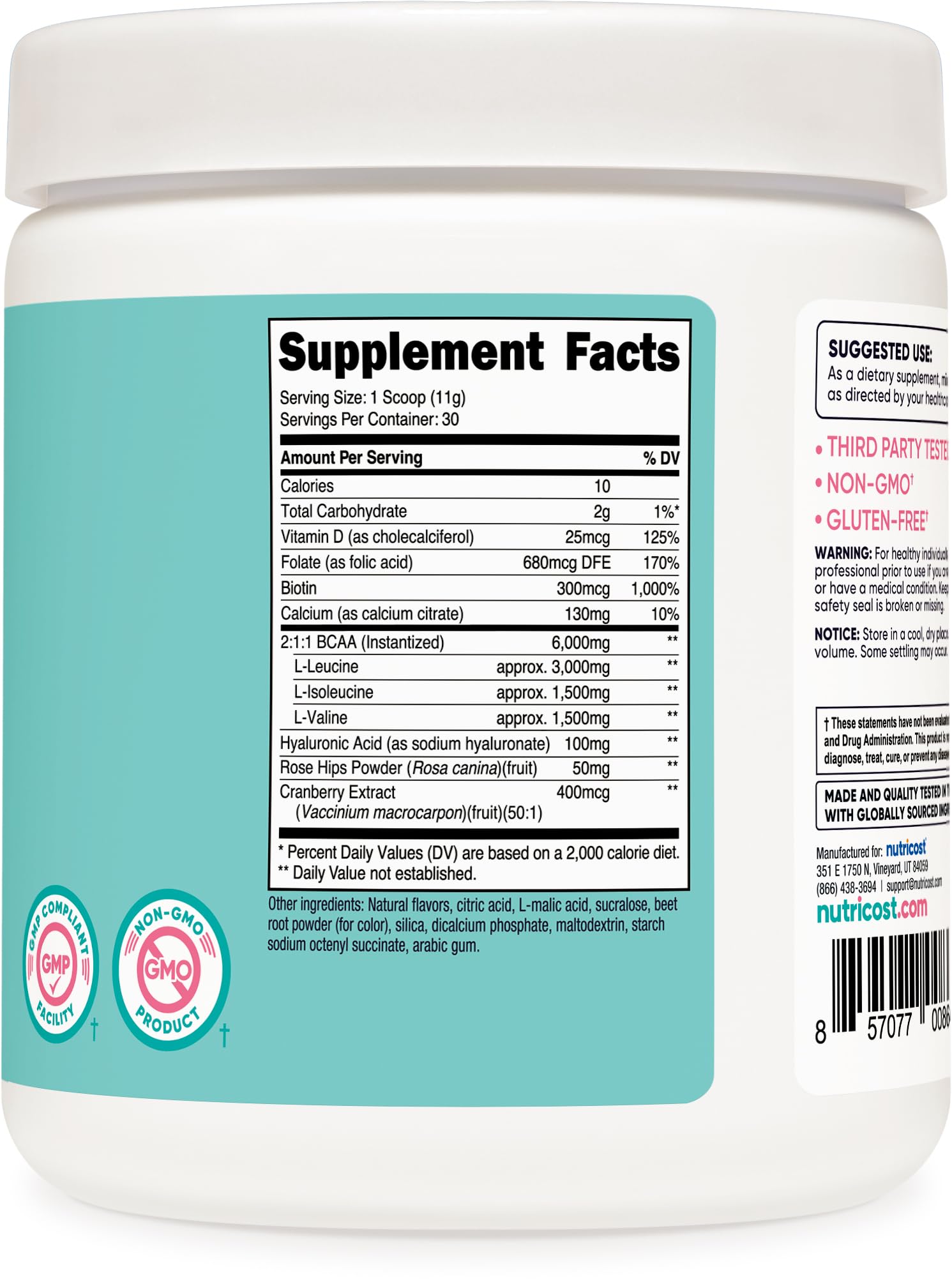 Nutricost etiqueta ingredientes y proporción 2:1:1 mostrando transparencia