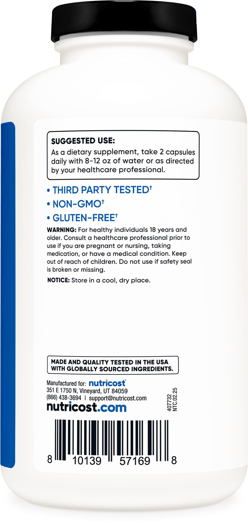 Nutricost etiqueta nutricional legible con dosis, transparencia y calidad