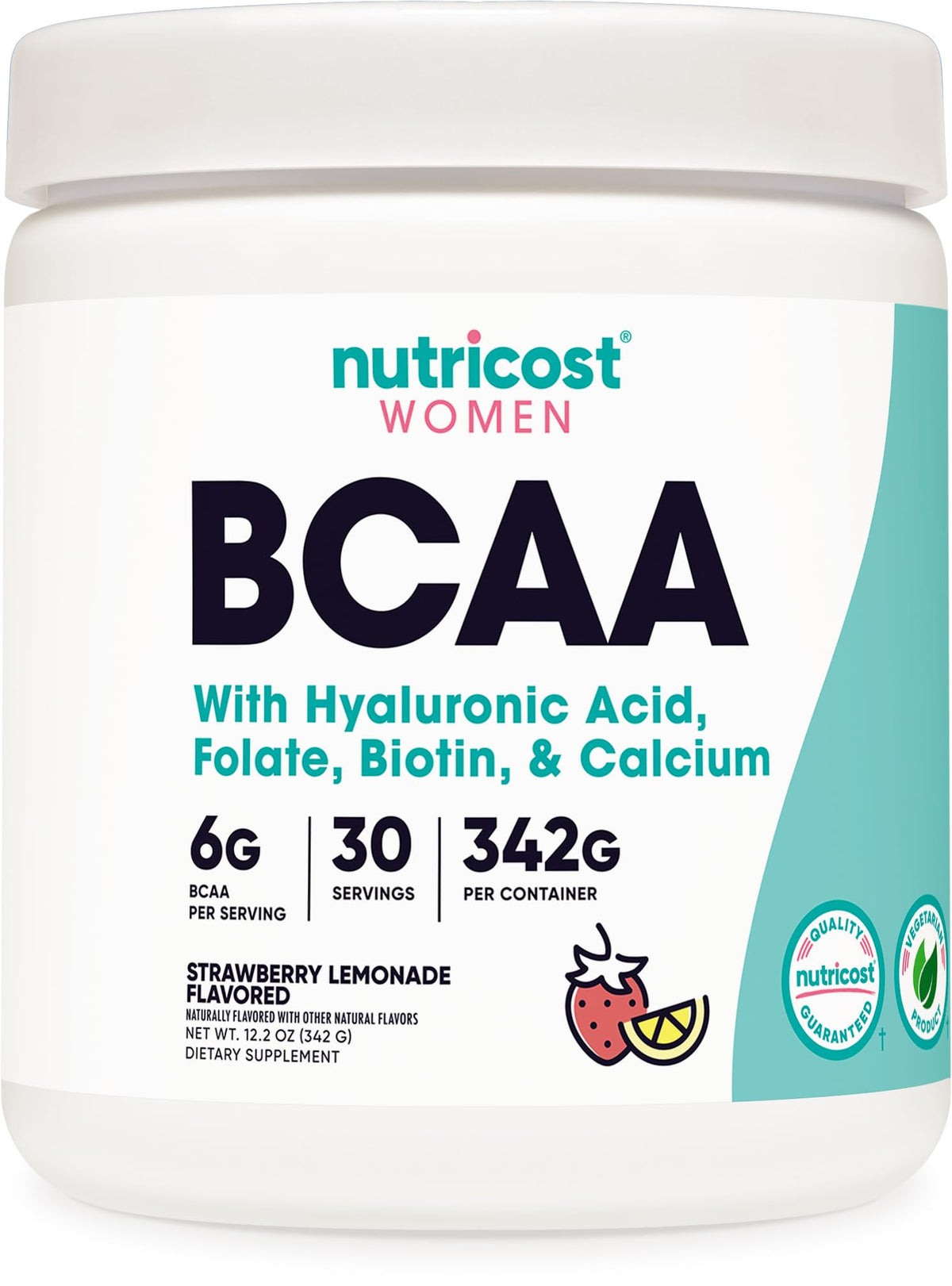 Nutricost bote frontal fresa-limonada mostrando diseño y beneficio claridad