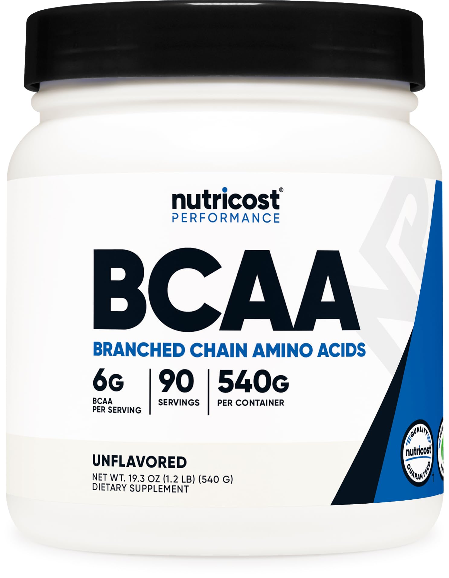 Nutricost bote BCAA sin sabor vista frontal con información clara y beneficios