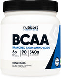 Nutricost bote BCAA sin sabor vista frontal con información clara y beneficios