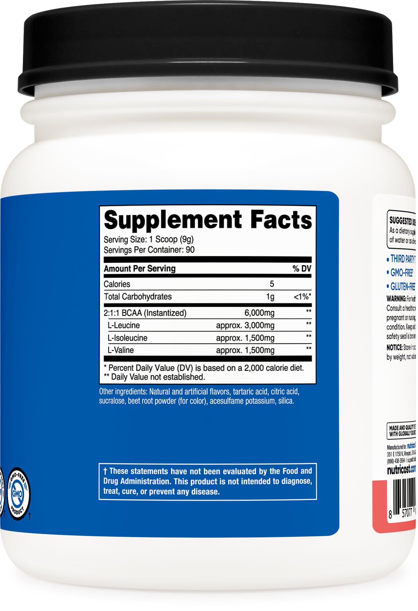 Nutricost vaso con BCAA disuelto, bebida refrescante lista para entrenar