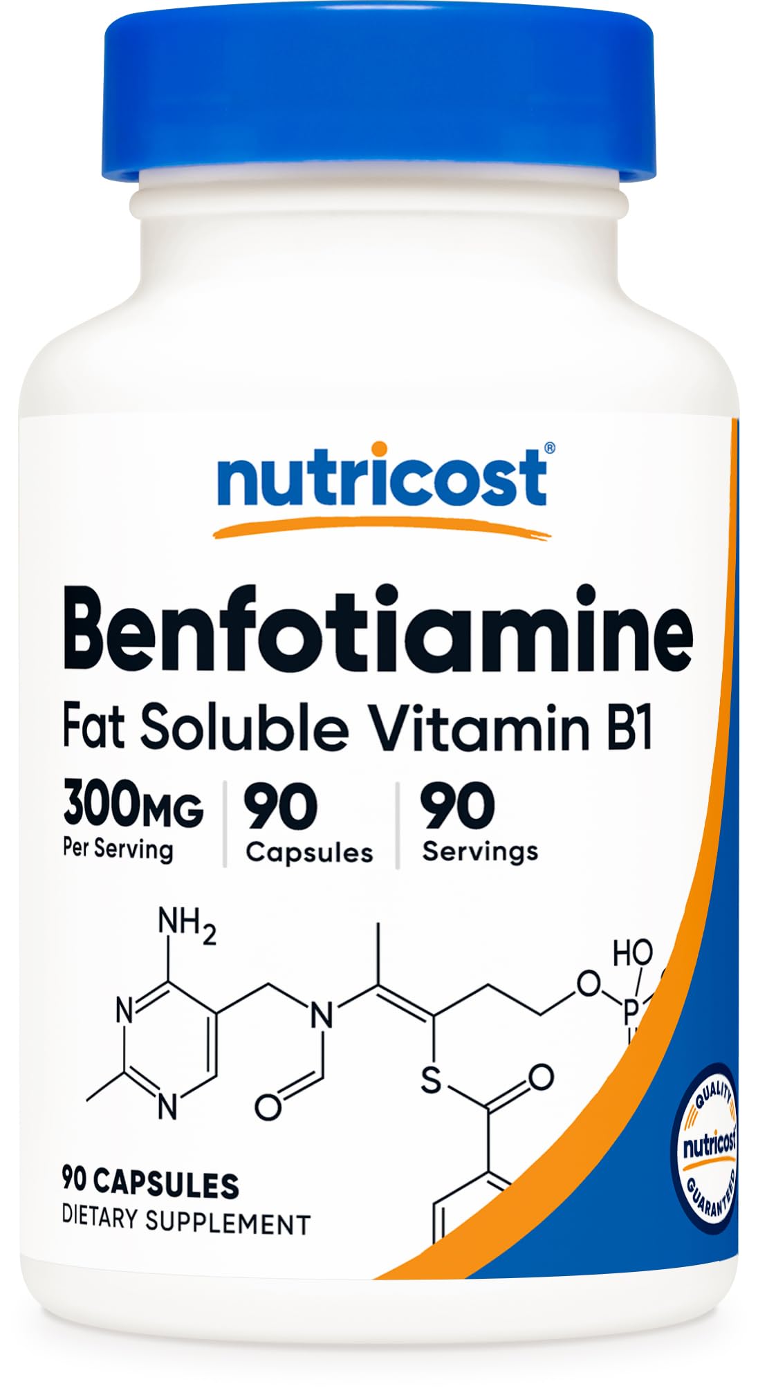 Nutricost frasco delante muestra etiqueta y beneficios de calidad