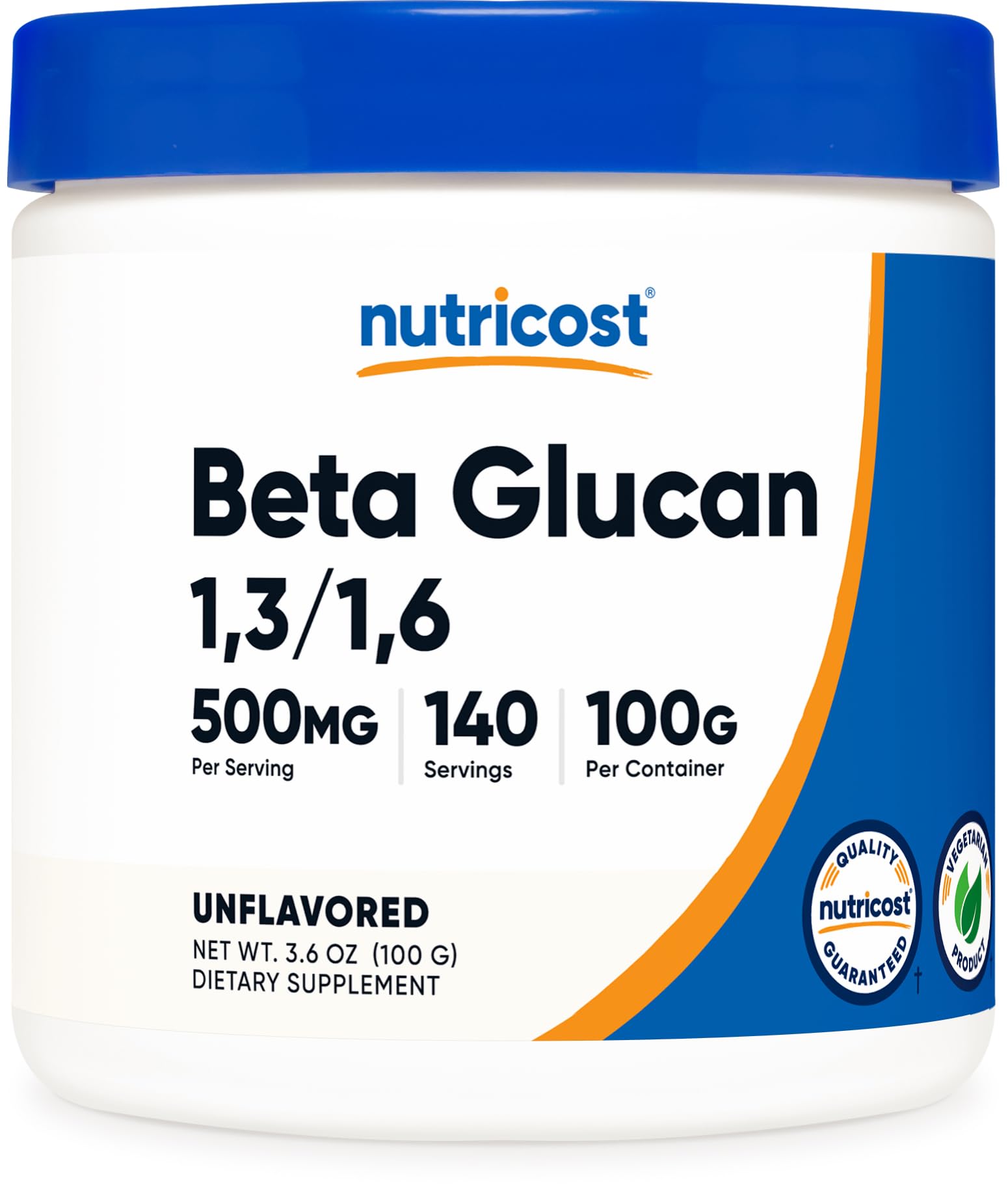 Nutricost frontal del envase mostrando diseño y cantidad 100 g, fácil identificación