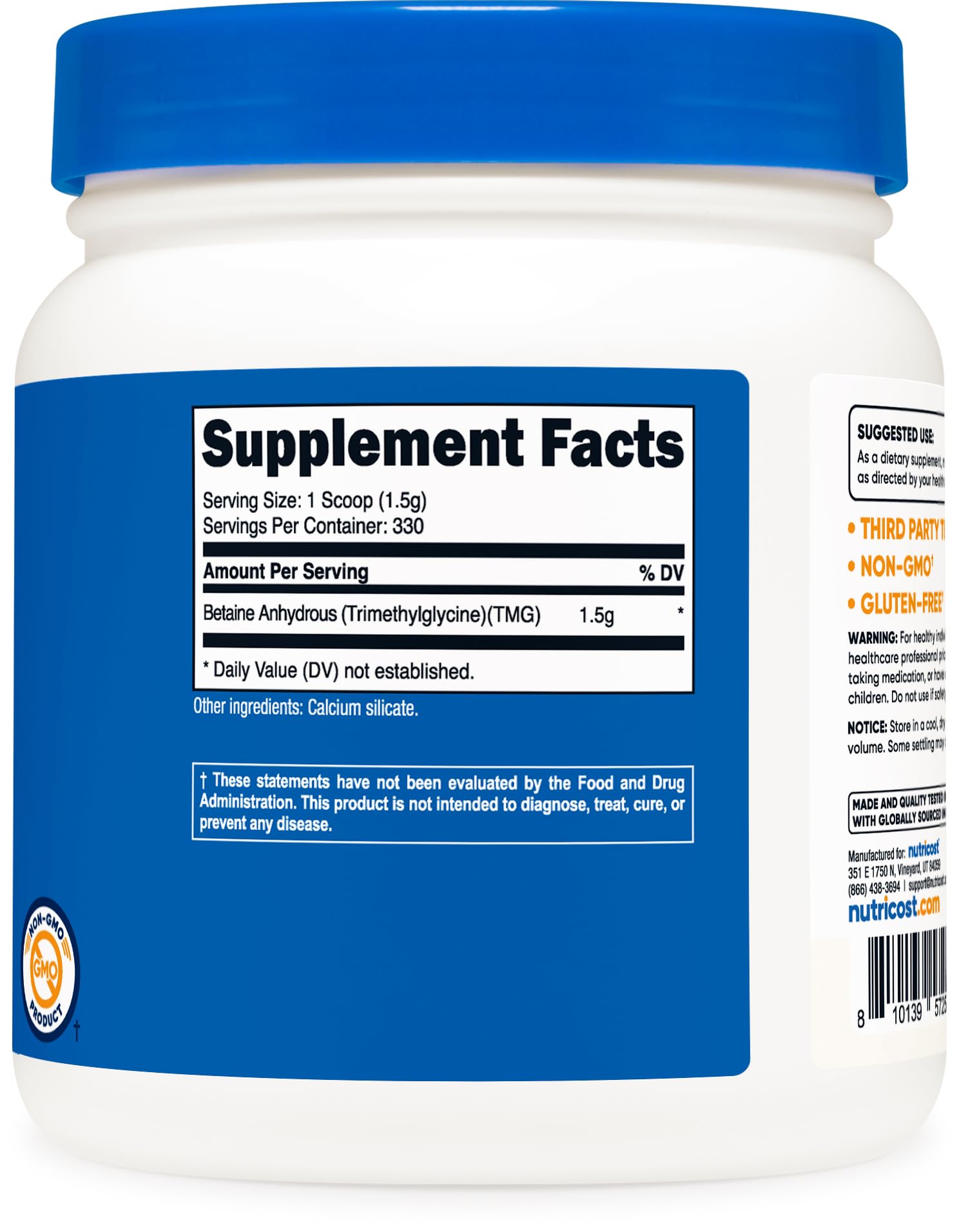 Nutricost etiqueta con certificaciones y lista de ingredientes
