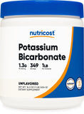Nutricost frente del envase mostrando bote de bicarbonato de potasio y cantidad