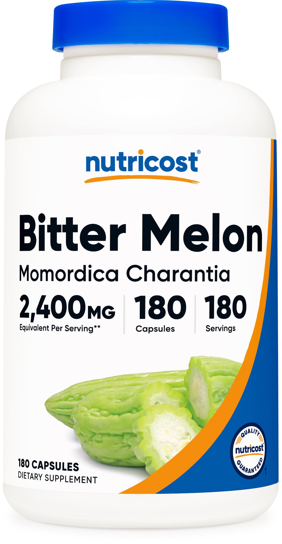 Nutricost frasco frontal de Bitter Melon Extract con etiqueta legible y presentación profesional