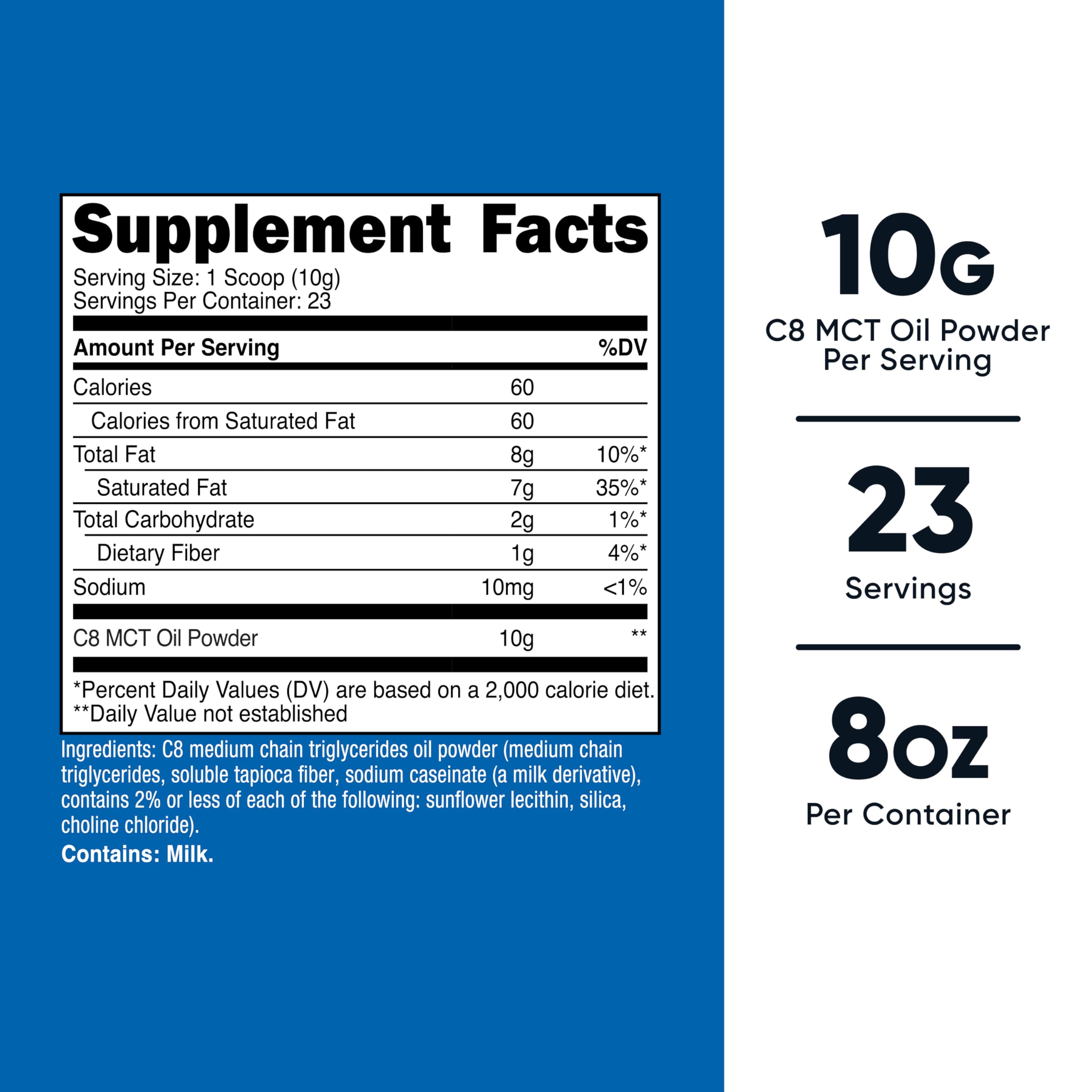 Nutricost textura del polvo de MCT C8 en cuchara evidenciando mezcla fácil y sin grumos