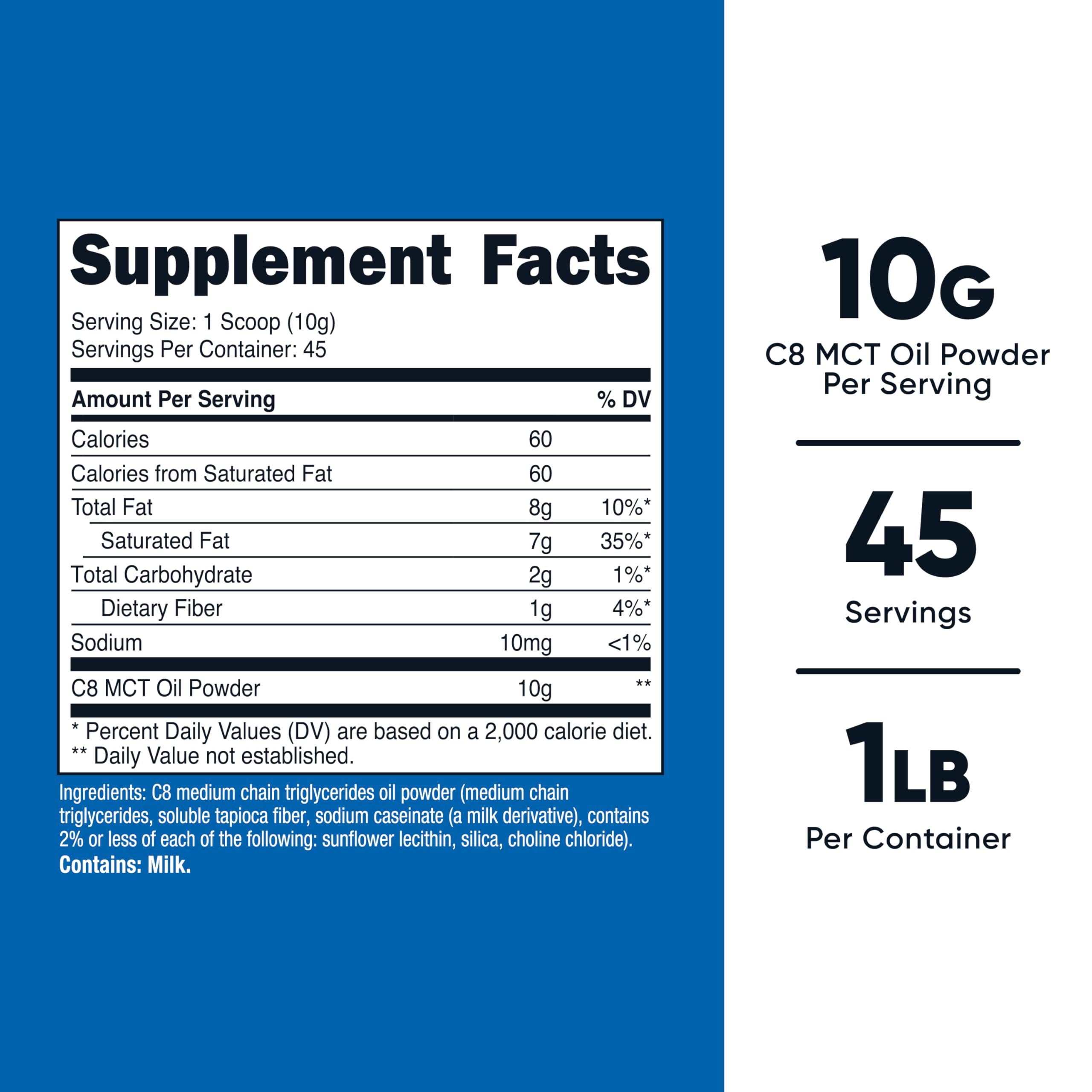 Nutricost textura del polvo C8 en primer plano para mezcla fácil