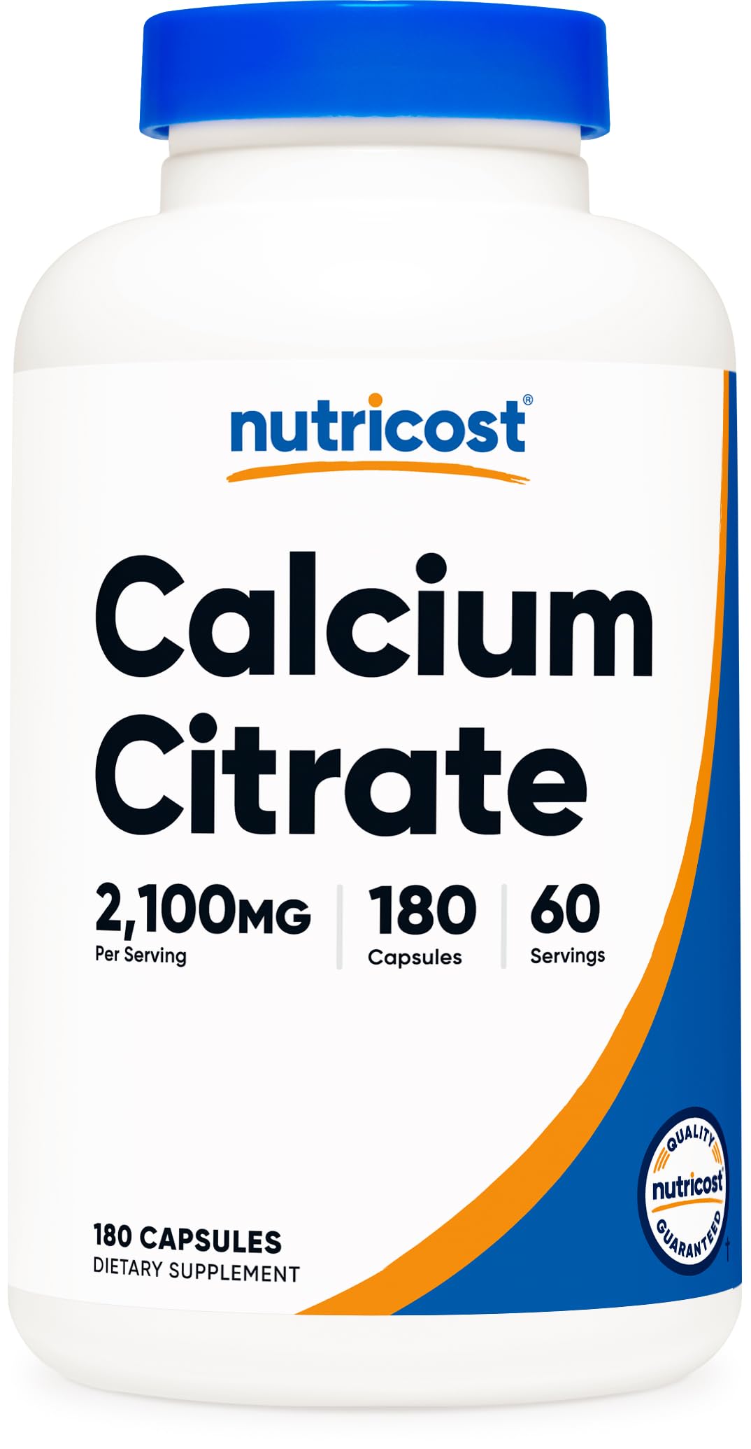 Nutricost frasco frente mostrando 180 cápsulas, claridad de dosis y conveniencia