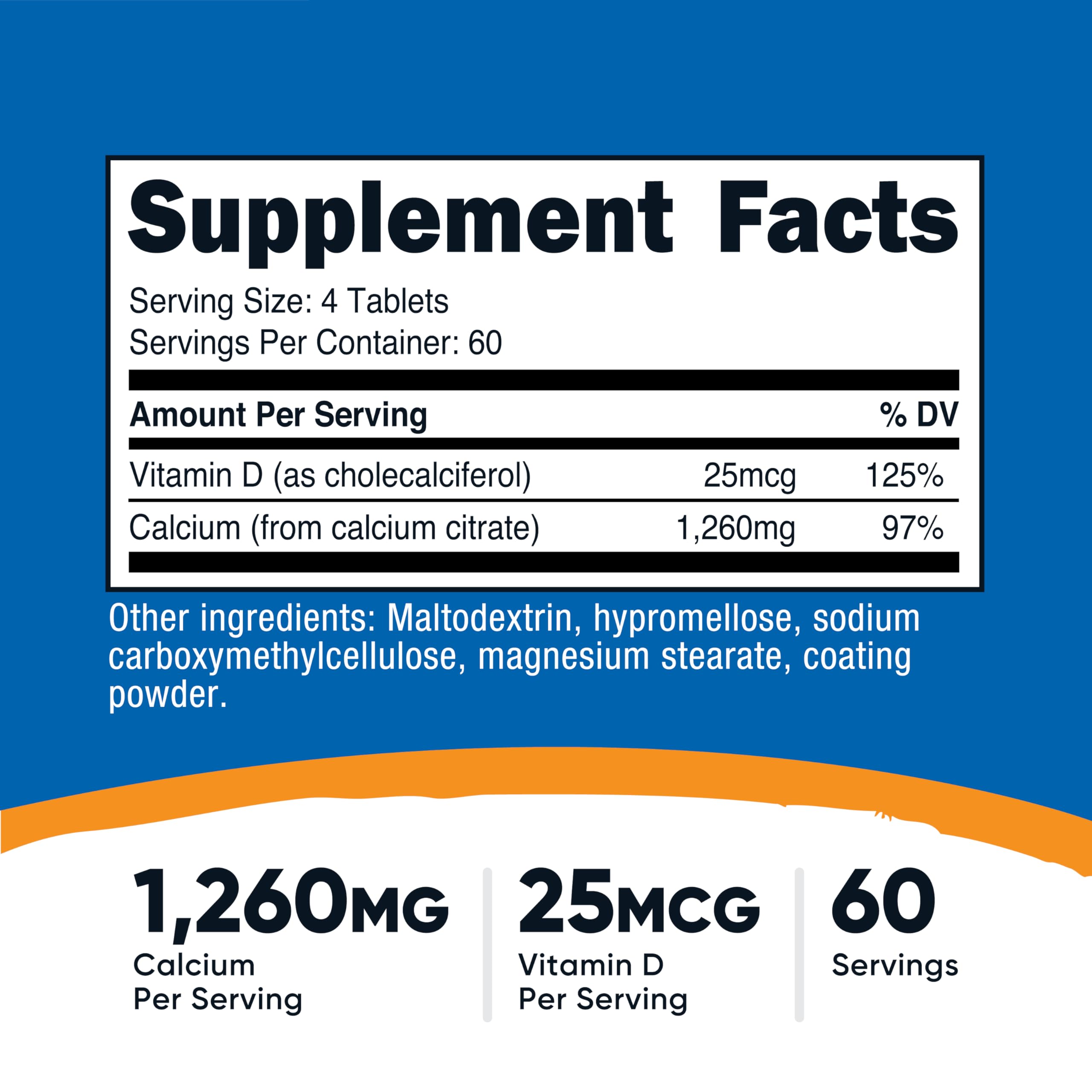 Primer plano de tabletas Nutricost Calcium Citrate para ver textura y tamaño