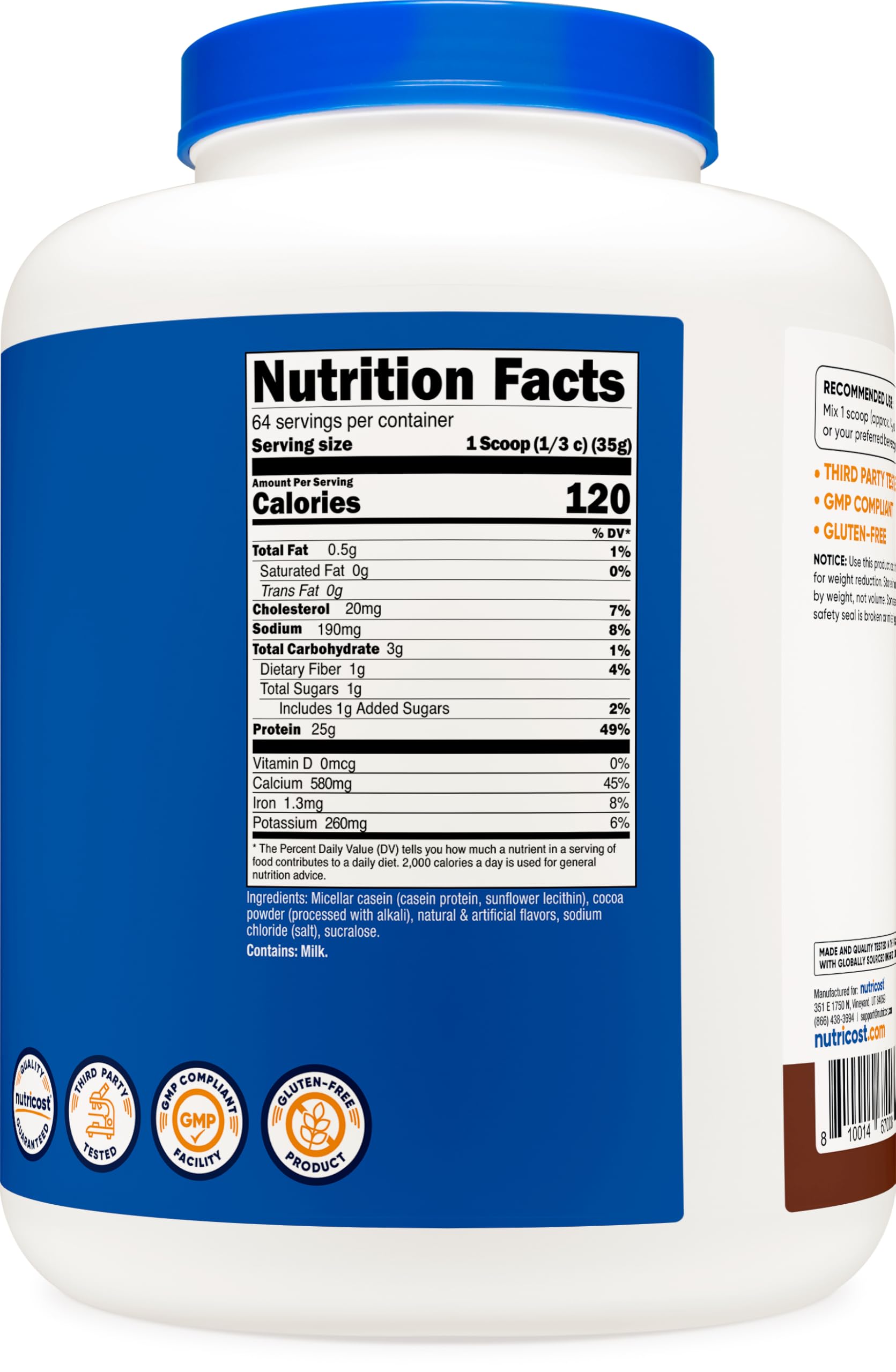 Nutricost etiqueta nutricional de caseína indicando 24 g de proteína por ración