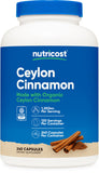 Nutricost envase frontal de Ceylon Cinnamon mostrando etiqueta y dosis