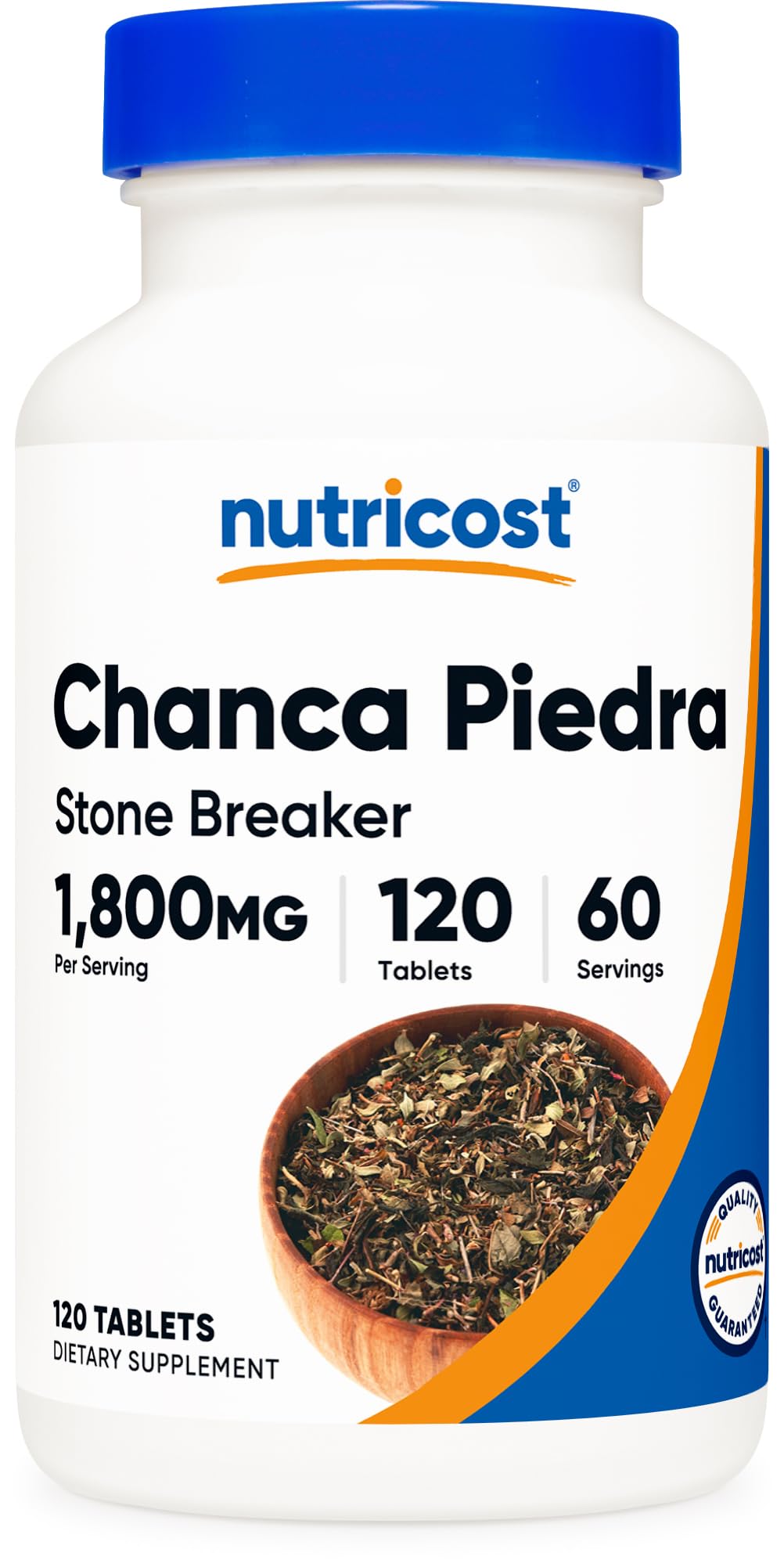 Nutricost chanca piedra vista frontal con frasco y etiqueta clara para fácil identificación