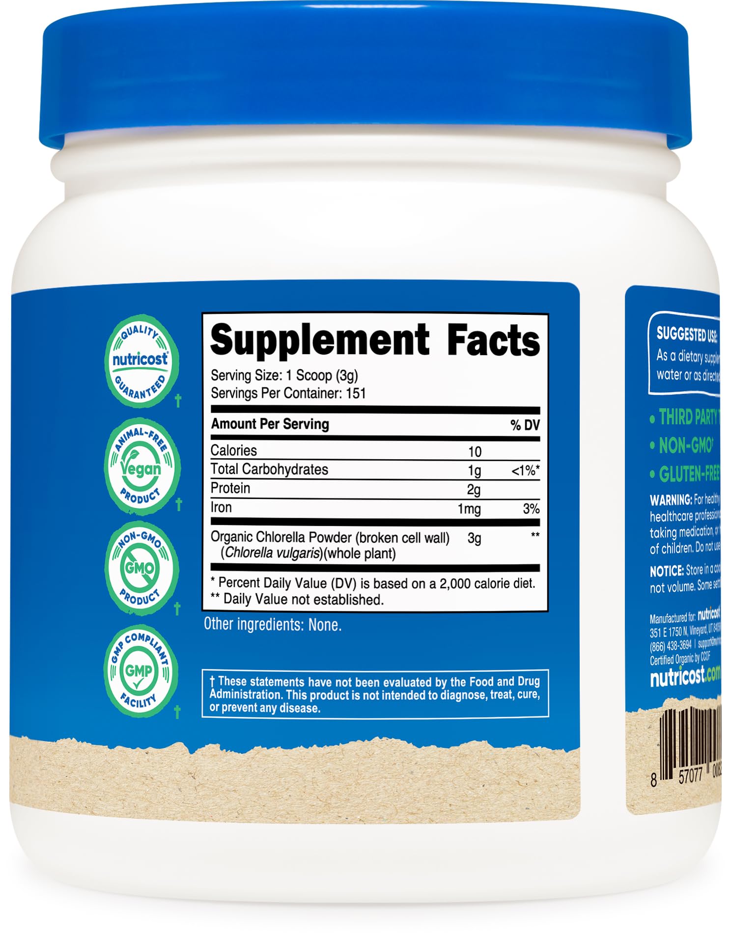 Nutricost comparación de tamaño del envase de 16 oz para calcular porciones