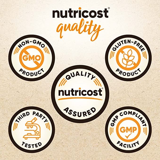 Nutricost etiqueta con certificación CCOF USDA Organic y datos de Non-GMO
