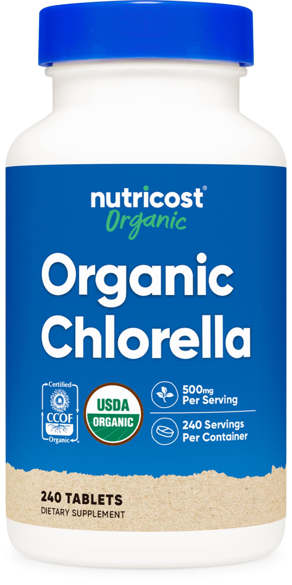 Nutricost presentación frontal del frasco mostrando 240 tabletas y sello orgánico