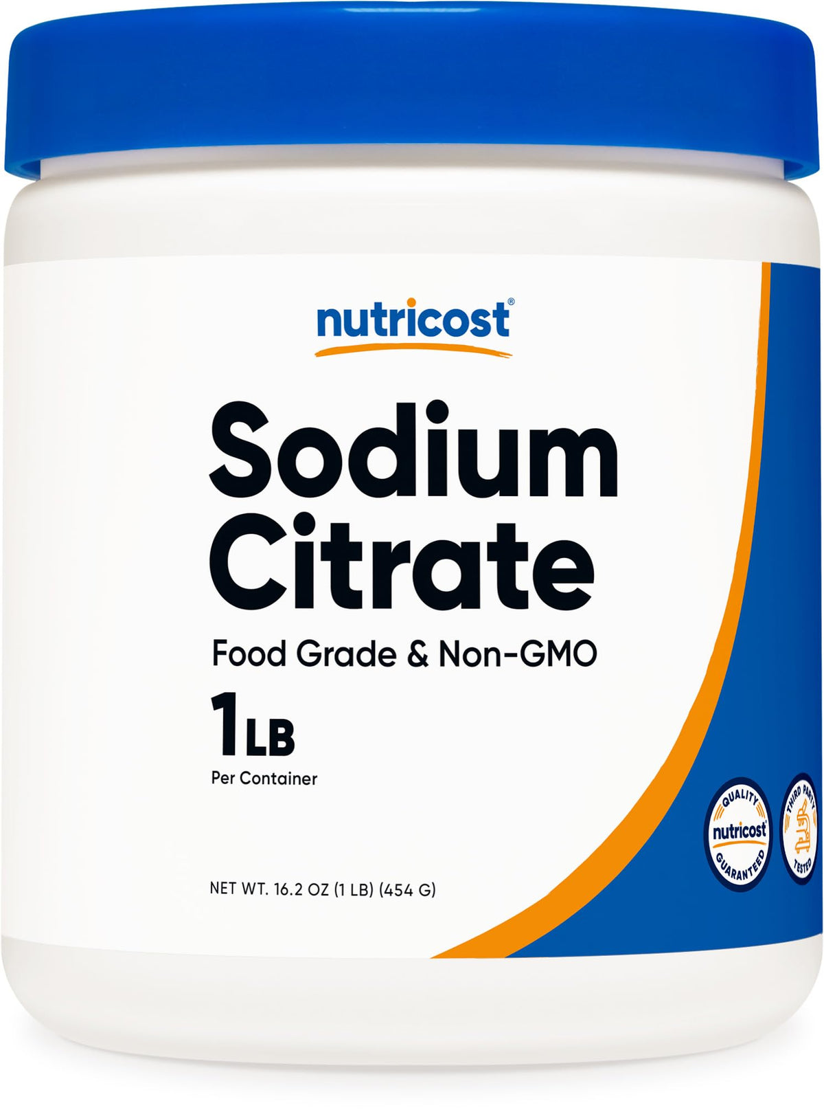 Nutricost envase frontal de citrato de sodio con información clara y beneficio de pureza