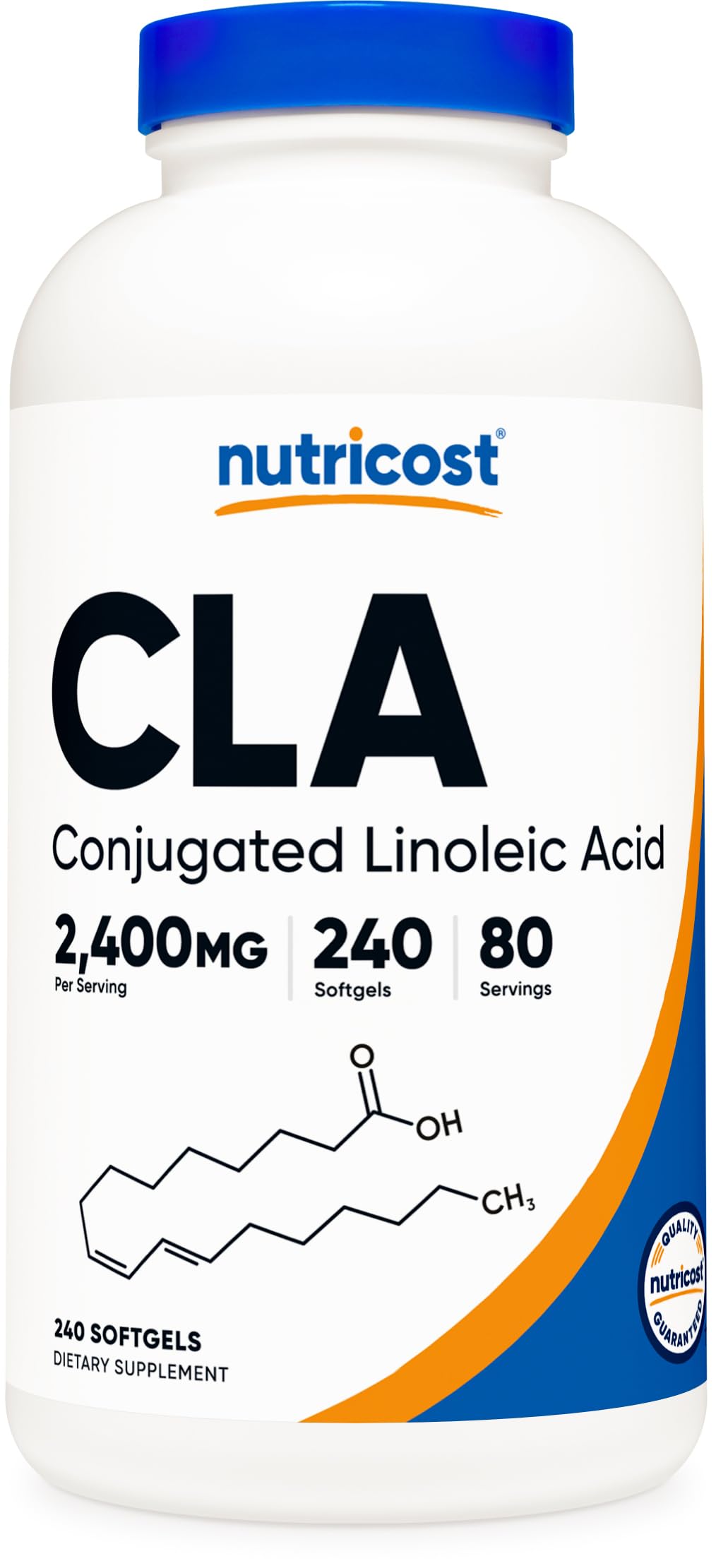Nutricost CLA envase frontal mostrando 240 softgels y la pureza del producto