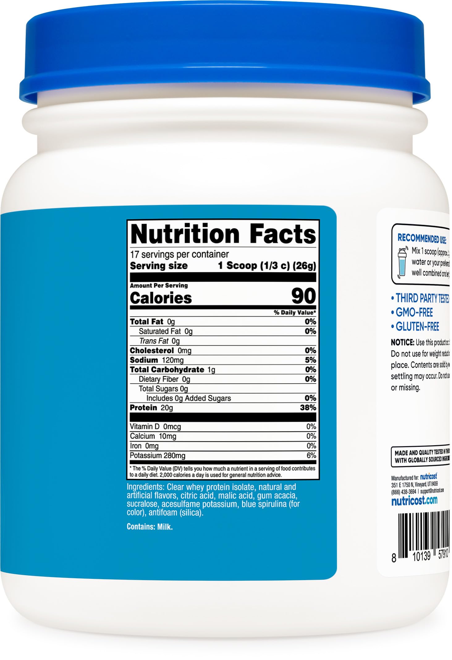 Nutricost etiqueta con certificaciones NSF y GMP para confianza de calidad