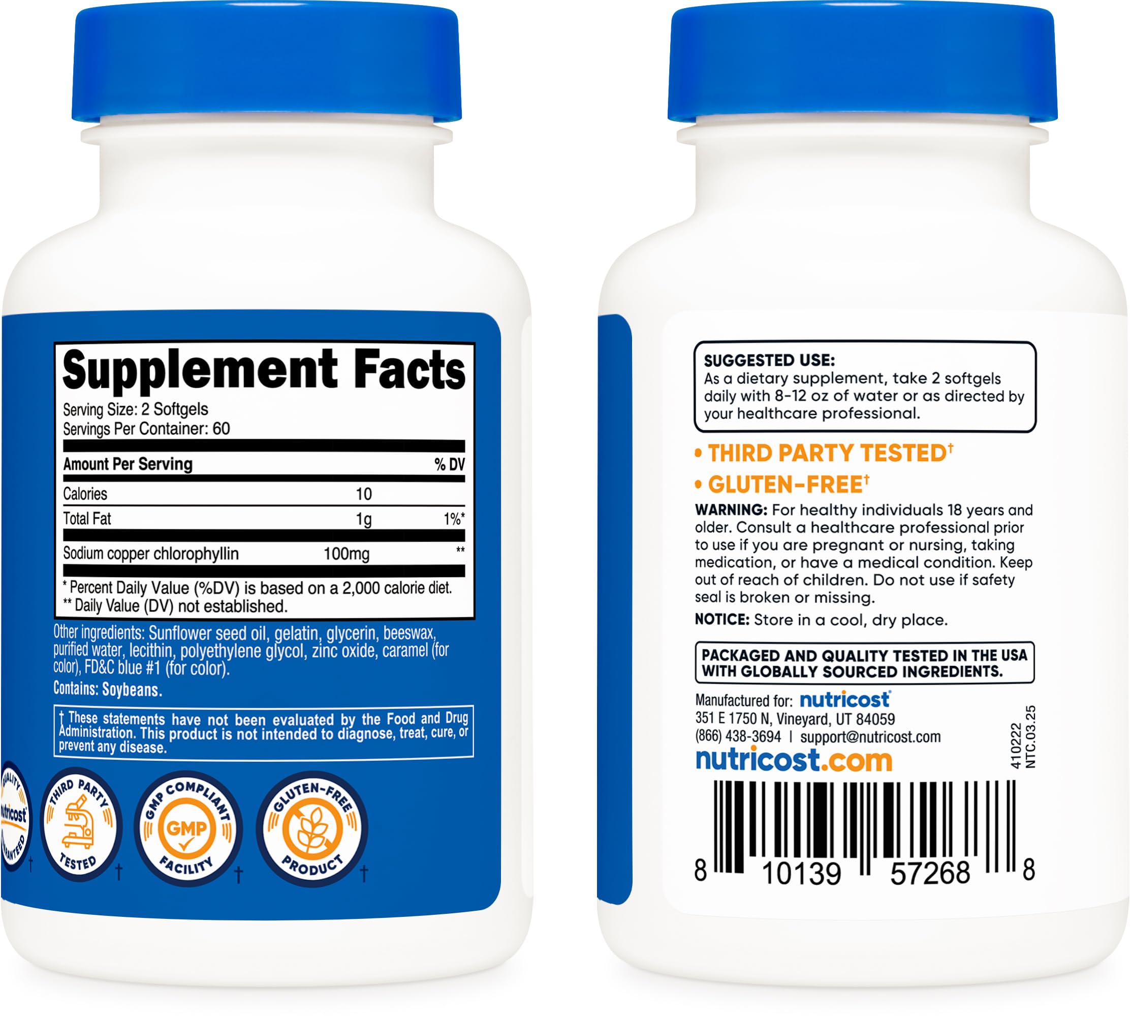 Nutricost etiqueta con información de ingredientes y garantía de calidad