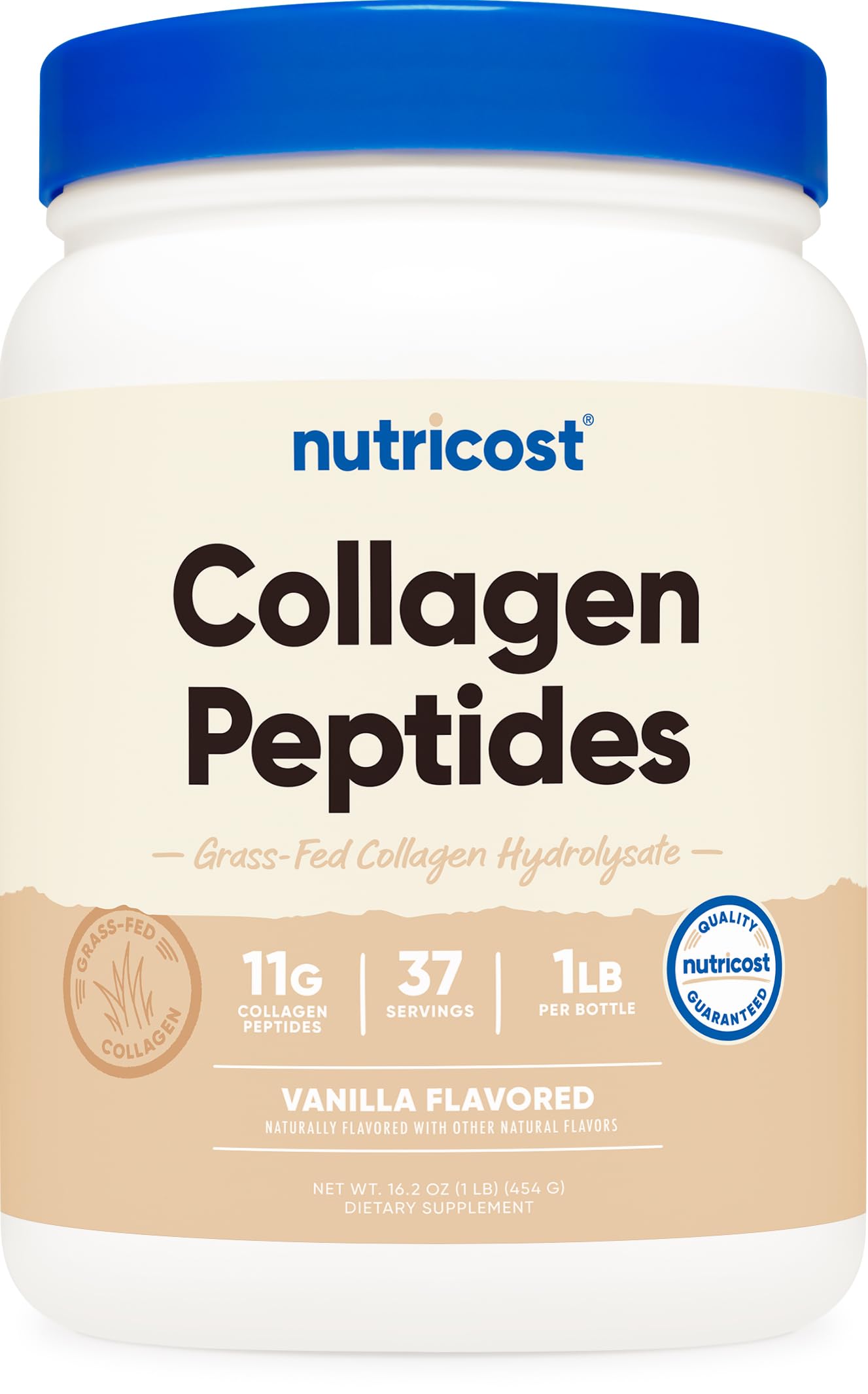 Nutricost colágeno envase frontal mostrando etiqueta y beneficios claros