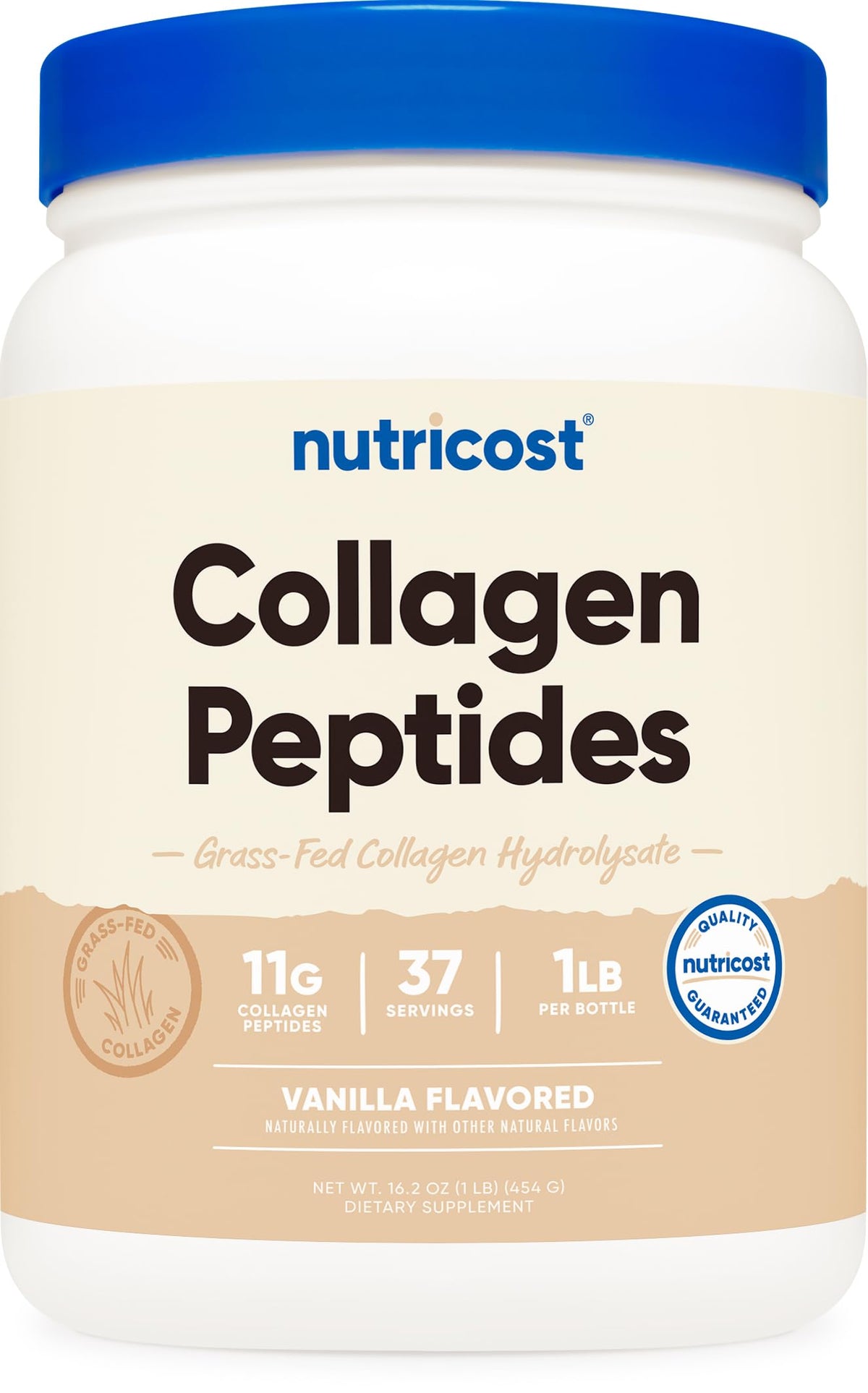 Nutricost colágeno envase frontal mostrando etiqueta y beneficios claros