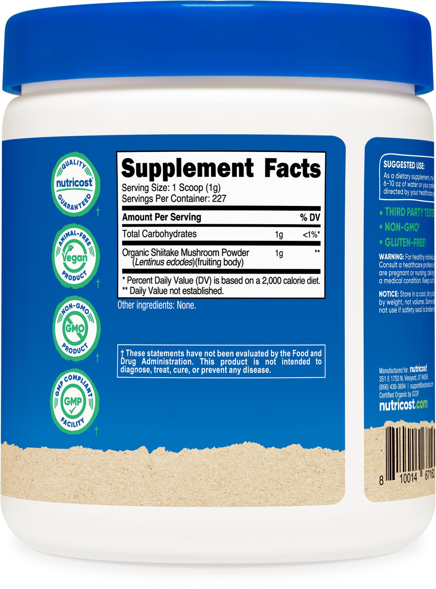 Nutricost frasco junto a mano para comparar tamaño y cantidad práctica