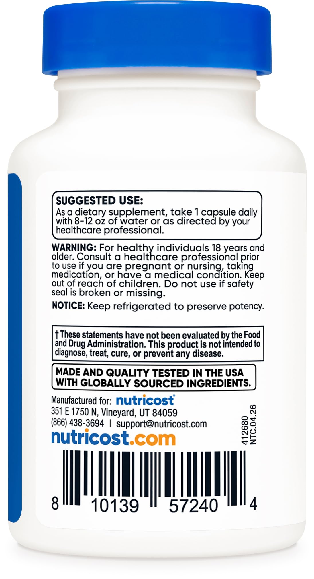 Nutricost comparación de tamaño en mano para referencia de porción