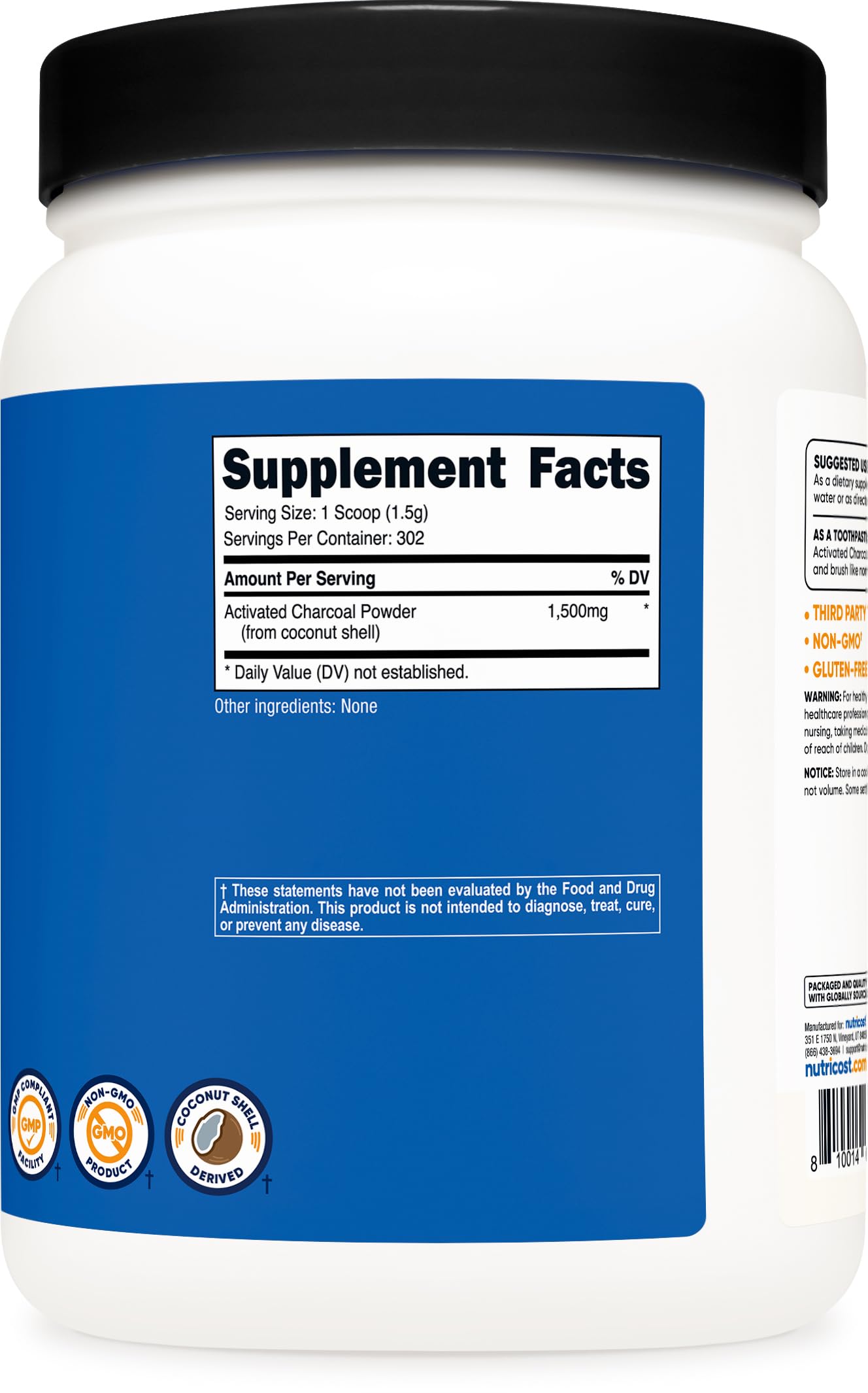 Nutricost comparación de tamaño del envase de 1 lb para escala
