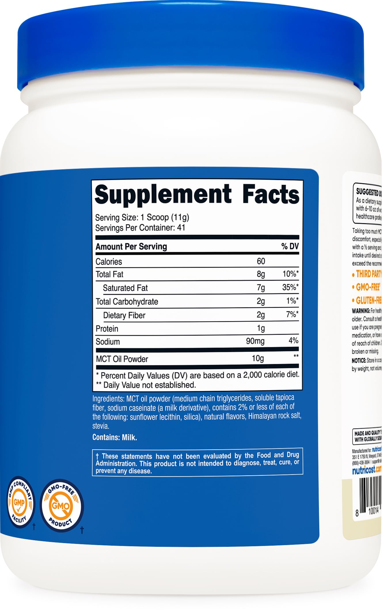 Nutricost comparativa de tamaño y porción de 1 lb para control de dosis