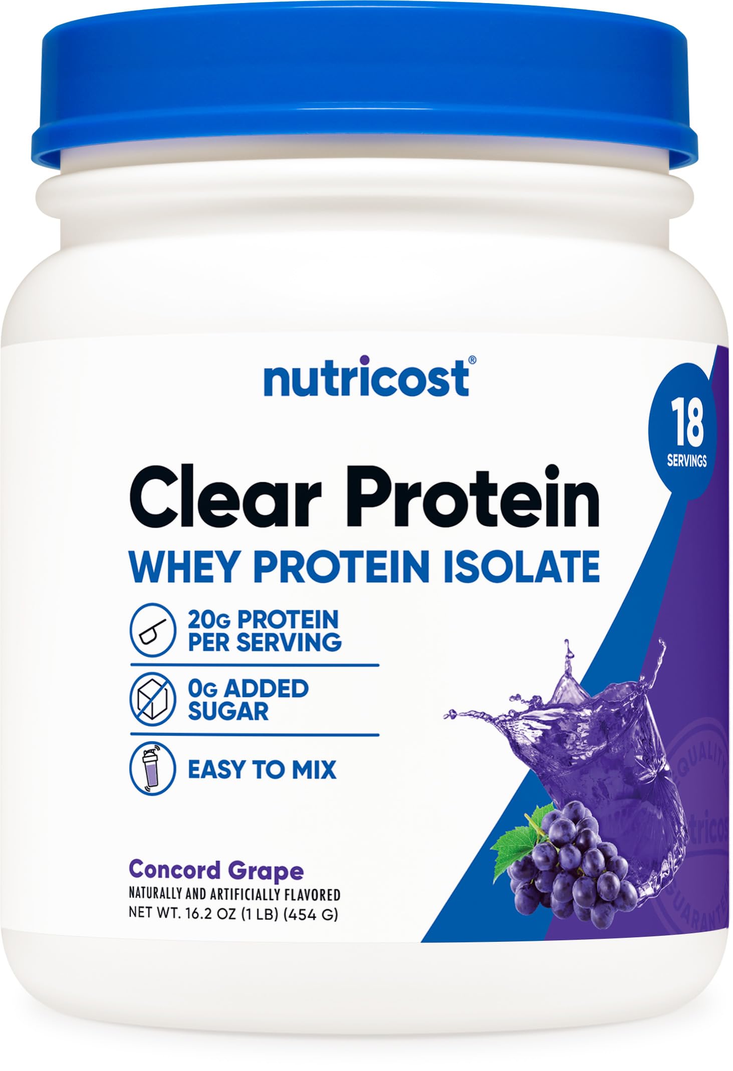 Nutricost envase frontal sabor Concord Grape mostrando etiqueta clara y beneficios