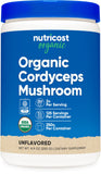 Nutricost cordyceps frente del empaque mostrando certificación orgánica