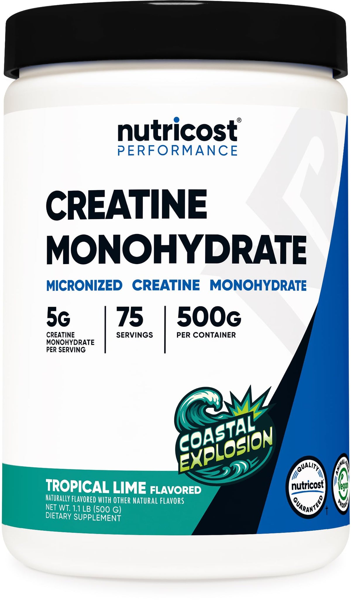 Nutricost envase frontal Coastal Explosion mostrando etiqueta y beneficio claridad